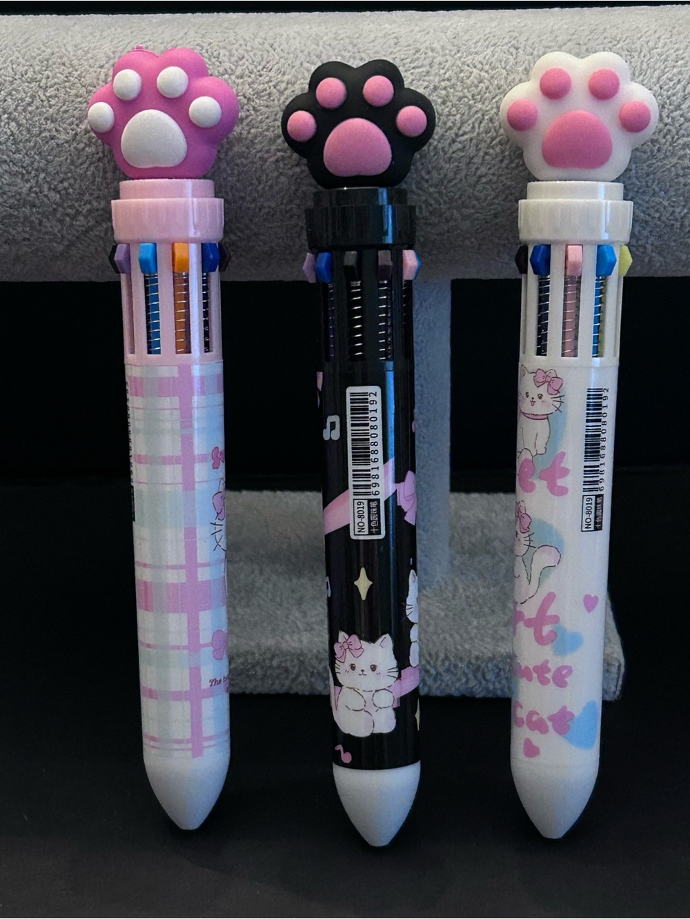 Hello Kitty Set of 3 Multi-Color Cat Paw Retractable Pens - Pink, Black, White